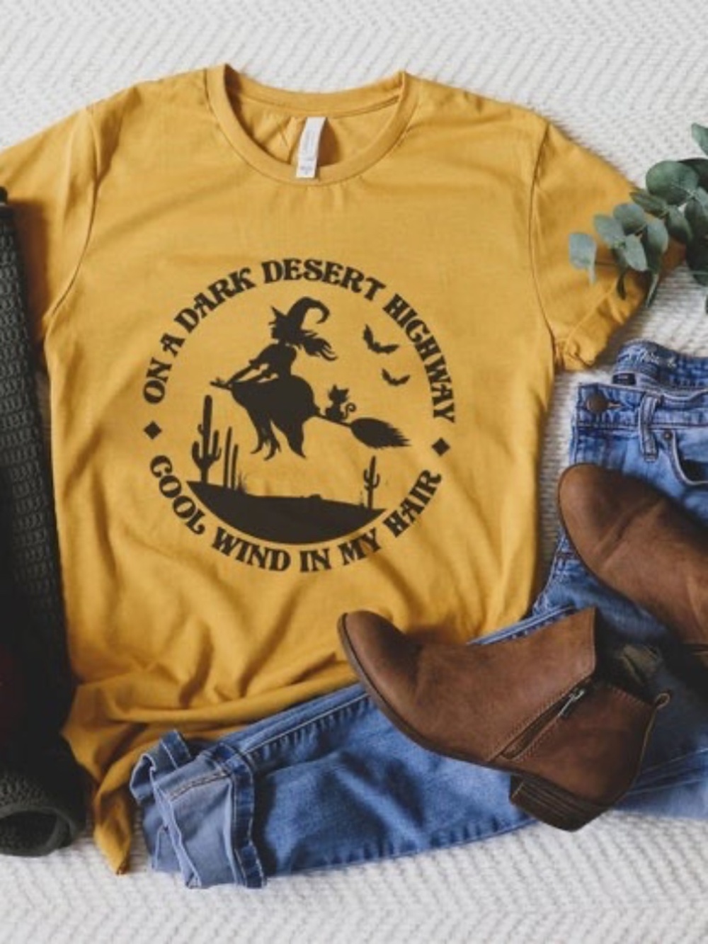 "On A Dark Desert Highway Cool Wind in My Hair" Halloween Witch T-Shirt